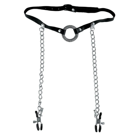 Кляп с зажимами O-Ring Gag &amp; Nipple Clamps